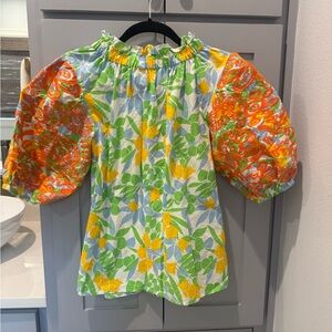 Floral Kids Top with Orange and Green Accents
